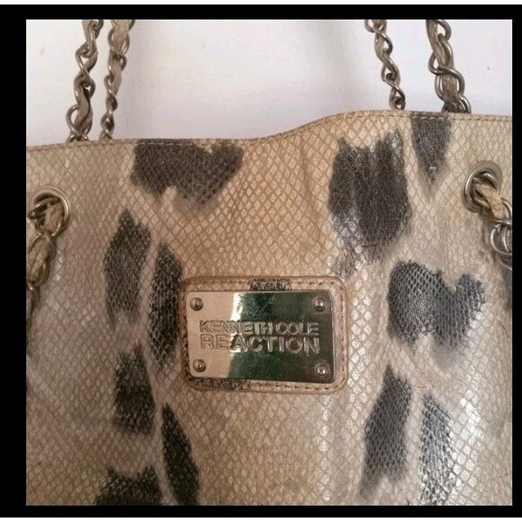 KENNETH COLE Shoulder Bag Handbag Snake Printed Fabric Large Purse Bag Tote - Picture 8 of 13
